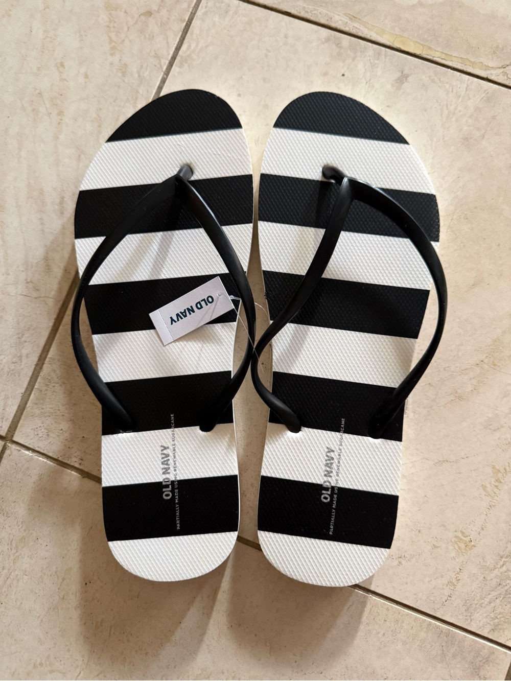 Old Navy Black White Striped Sandals Women’s Size 10 NWT